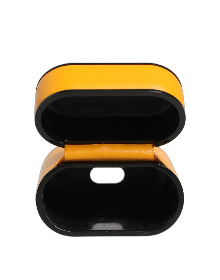 Dolce &amp; Gabbana Case Yellow Calf Leather Logo Flip Holder Strap Airpods