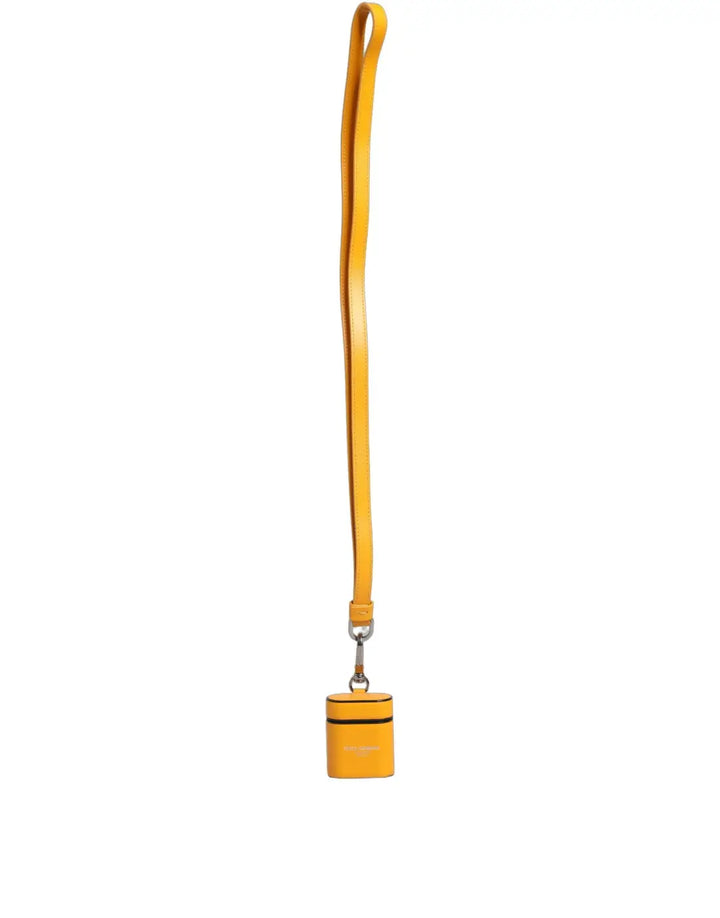Dolce &amp; Gabbana Case Yellow Calf Leather Logo Flip Holder Strap Airpods