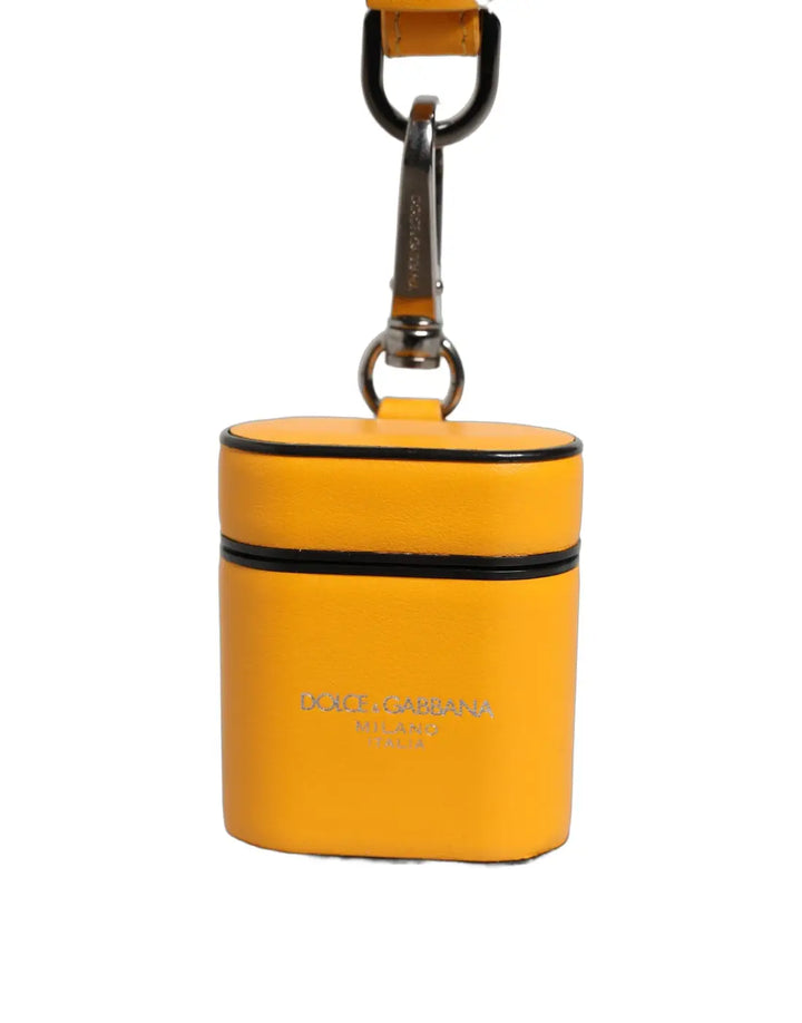 Dolce &amp; Gabbana Case Yellow Calf Leather Logo Flip Holder Strap Airpods