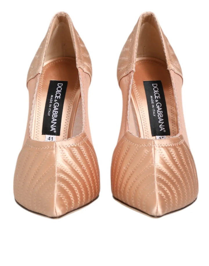 Dolce &amp; Gabbana Cipria Nude Satin Mesh Stiletto Pumps Shoes
