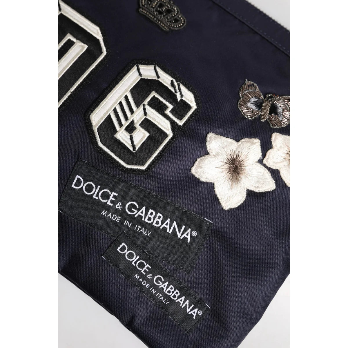 Dolce & Gabbana Clutch Bag with Crown Logo Patch and Zipped Closure
