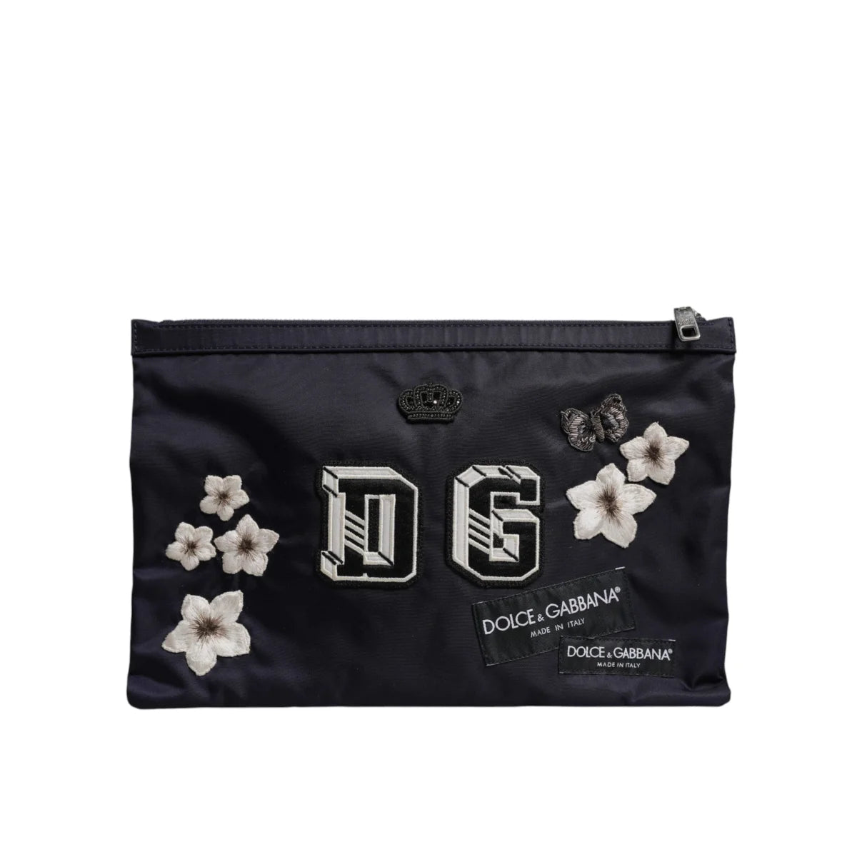 Dolce & Gabbana Clutch Bag with Crown Logo Patch and Zipped Closure