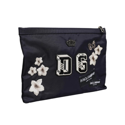 Dolce & Gabbana Clutch Bag with Crown Logo Patch and Zipped Closure