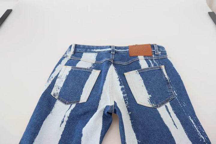 Dolce &amp; Gabbana Cobalt Blue Stripes Skinny Denim Cotton Jeans