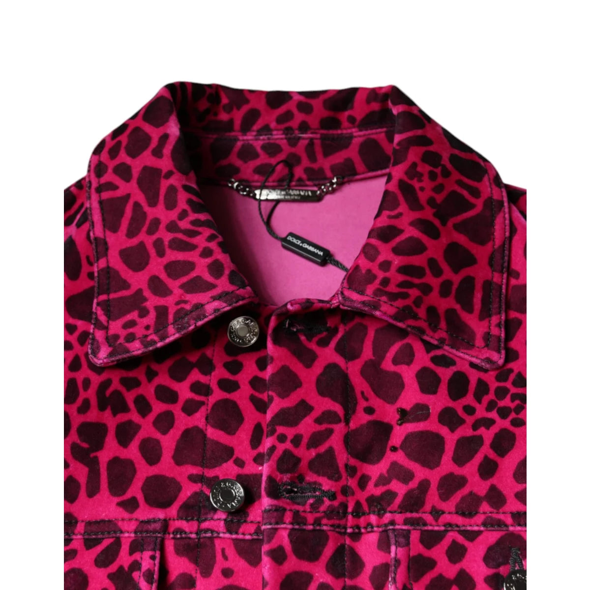 Dolce Gabbana Collared Jacket Cotton Stretch Leopard Print &