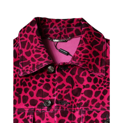 Dolce Gabbana Collared Jacket Cotton Stretch Leopard Print &