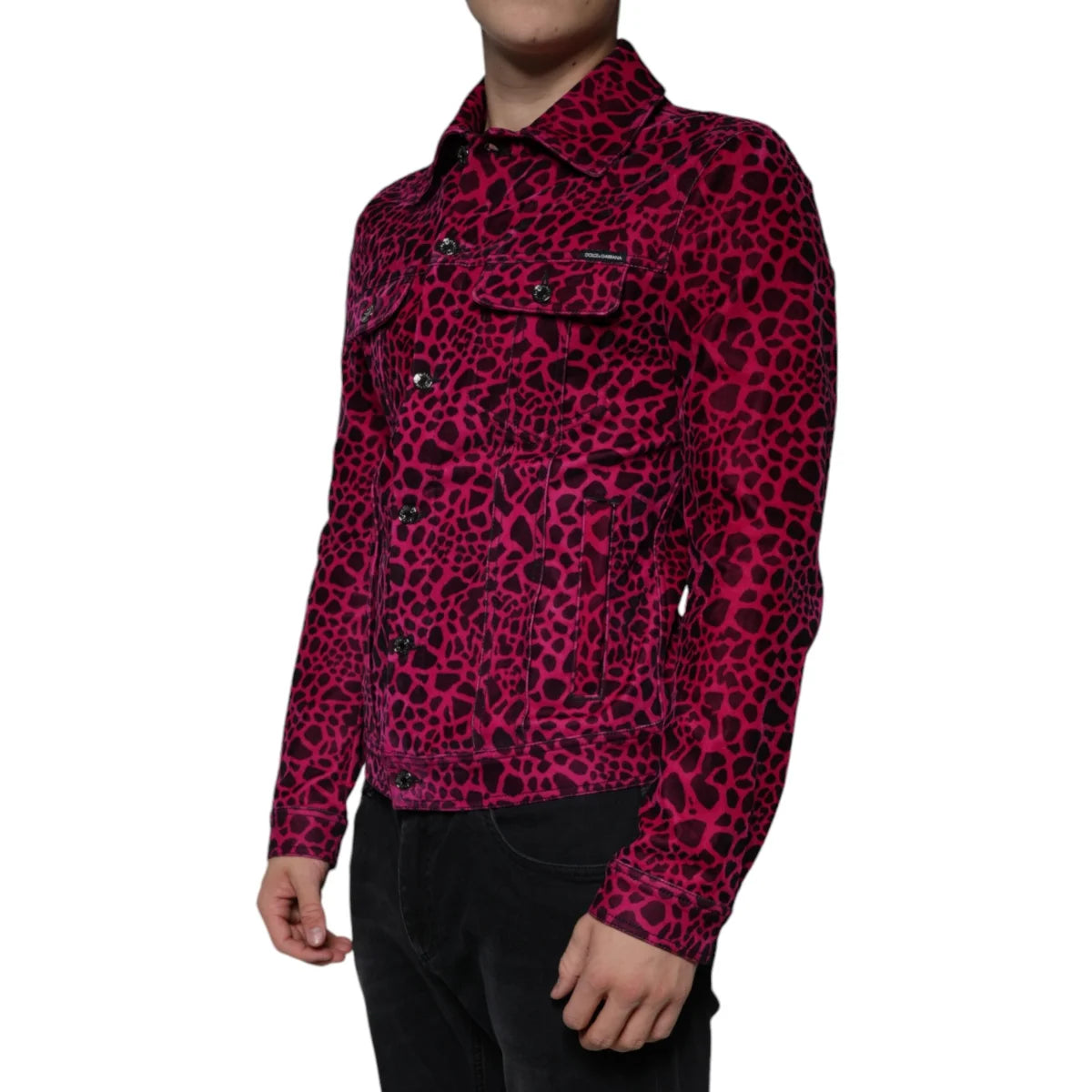 Dolce Gabbana Collared Jacket Cotton Stretch Leopard Print &