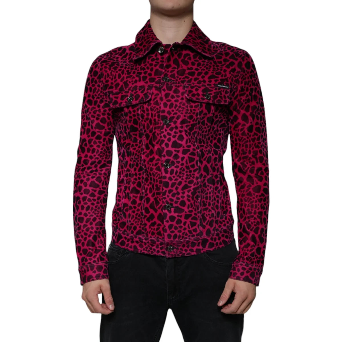 Dolce Gabbana Collared Jacket Cotton Stretch Leopard Print &
