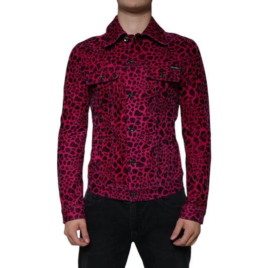 Dolce Gabbana Collared Jacket Cotton Stretch Leopard Print &