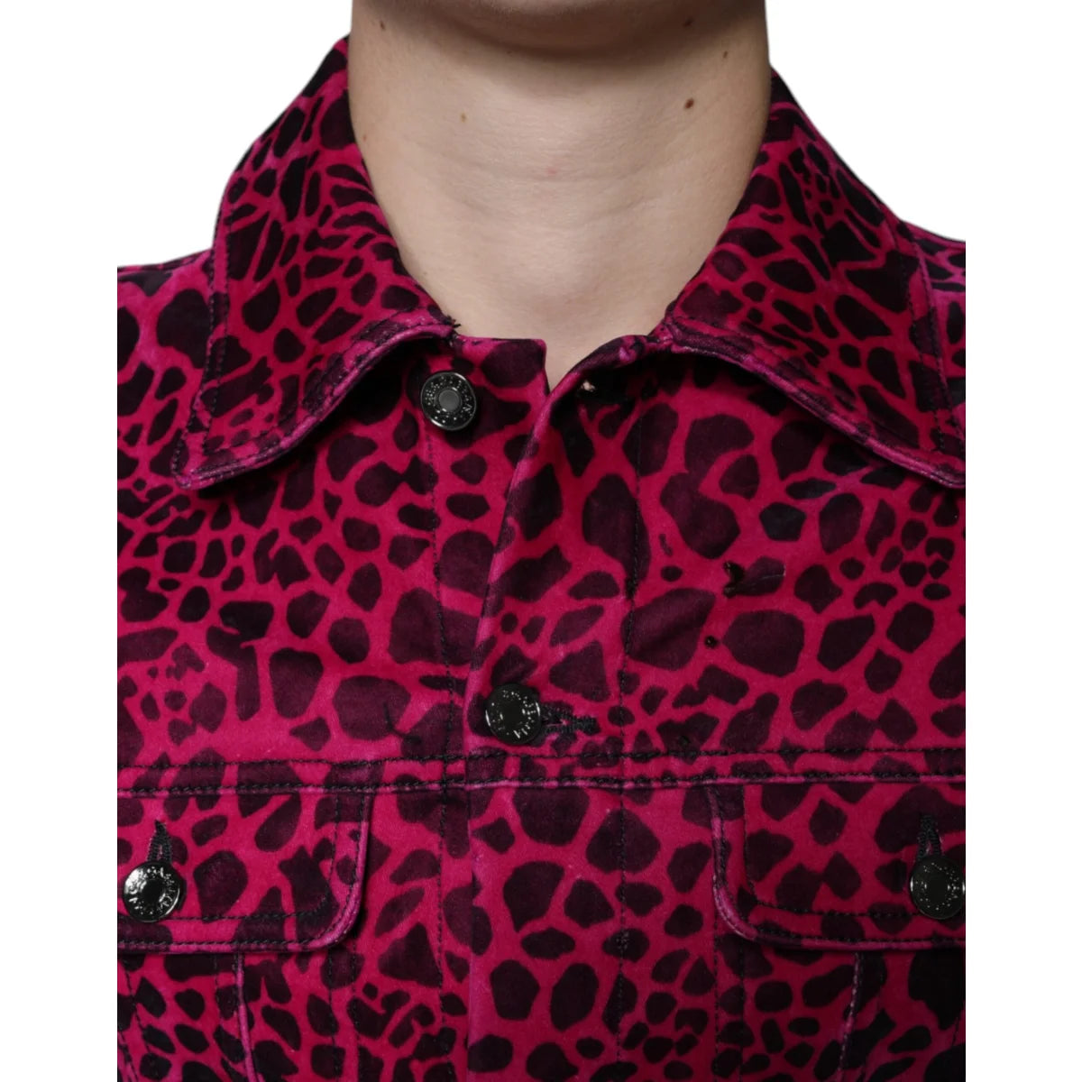 Dolce Gabbana Collared Jacket Cotton Stretch Leopard Print &