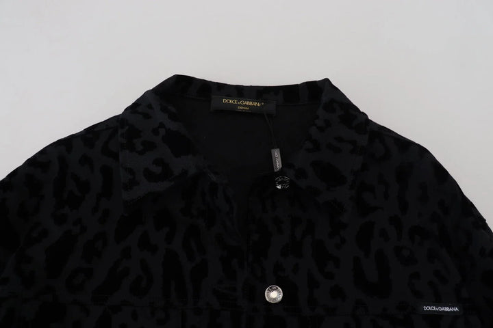 Dolce &amp; Gabbana Trucker Jackets - Cotton Black Leopard Long Sleeve Denim Jacket