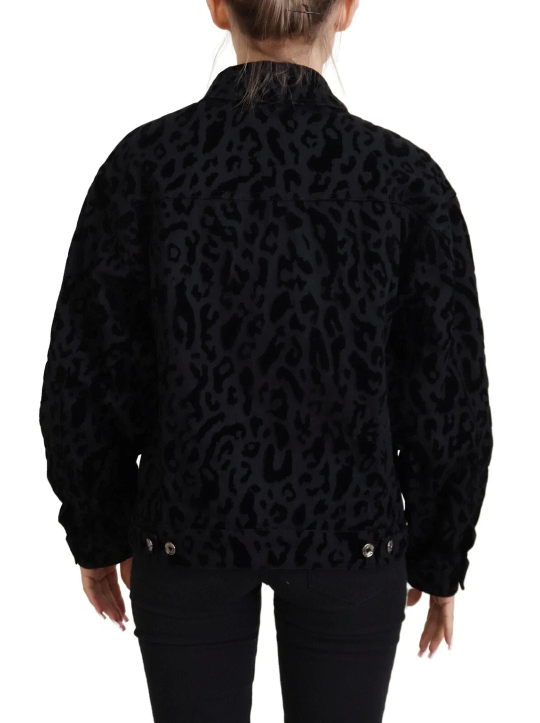 Dolce &amp; Gabbana Trucker Jackets - Cotton Black Leopard Long Sleeve Denim Jacket
