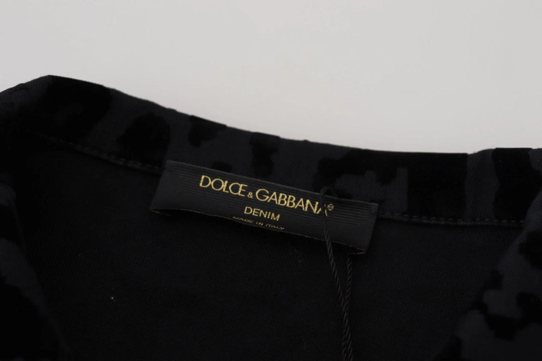 Dolce &amp; Gabbana Trucker Jackets - Cotton Black Leopard Long Sleeve Denim Jacket