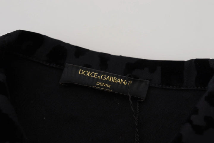Dolce &amp; Gabbana Trucker Jackets - Cotton Black Leopard Long Sleeve Denim Jacket