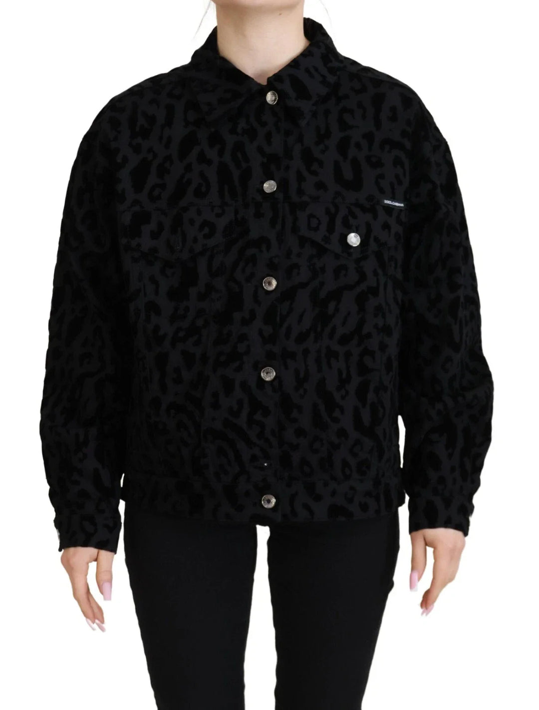 Dolce &amp; Gabbana Trucker Jackets - Cotton Black Leopard Long Sleeve Denim Jacket