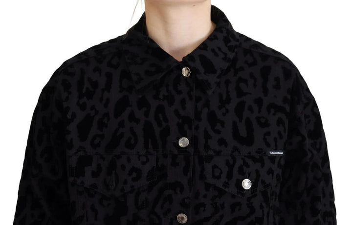 Dolce &amp; Gabbana Trucker Jackets - Cotton Black Leopard Long Sleeve Denim Jacket