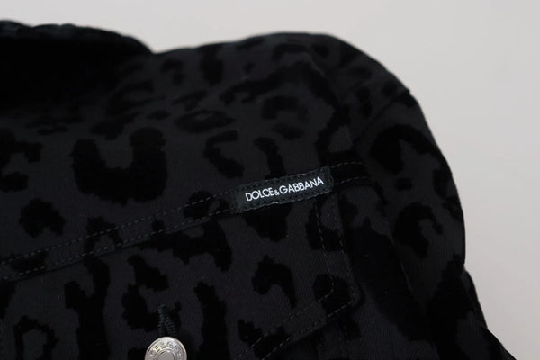 Dolce & Gabbana Trucker Jackets - Cotton Black Leopard Long Sleeve Denim Jacket