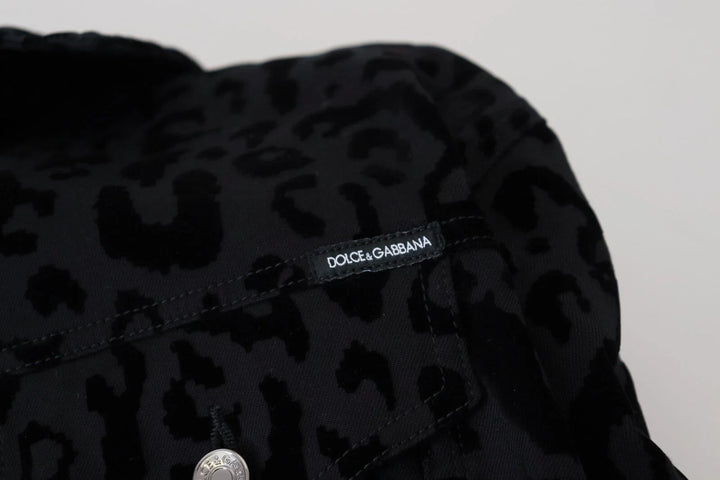 Dolce &amp; Gabbana Trucker Jackets - Cotton Black Leopard Long Sleeve Denim Jacket