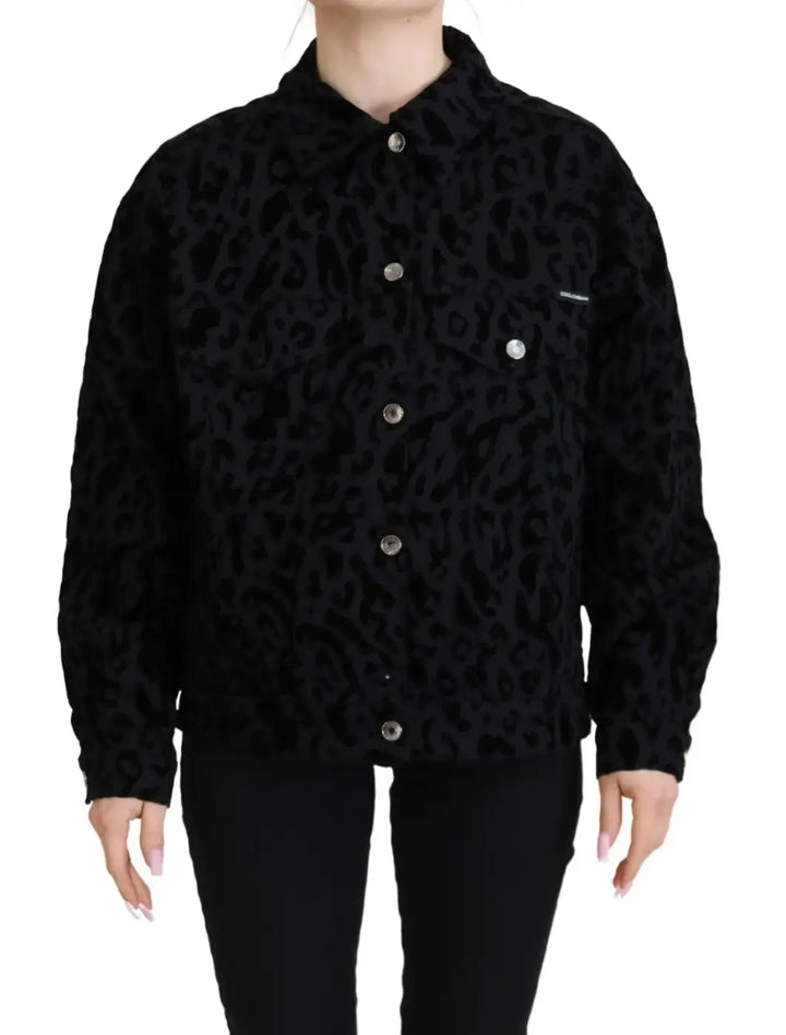 Dolce &amp; Gabbana Cotton Black Leopard Long Sleeve Denim Jacket