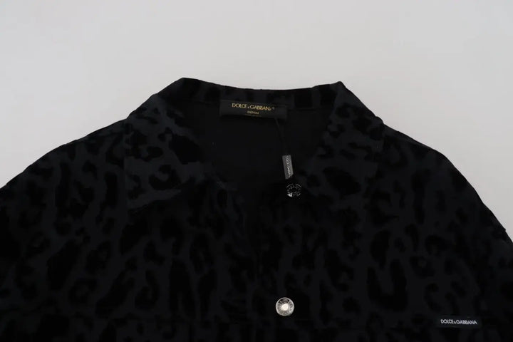 Dolce &amp; Gabbana Cotton Black Leopard Long Sleeve Denim Jacket