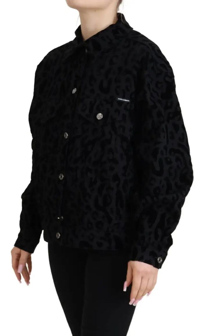 Dolce &amp; Gabbana Cotton Black Leopard Long Sleeve Denim Jacket