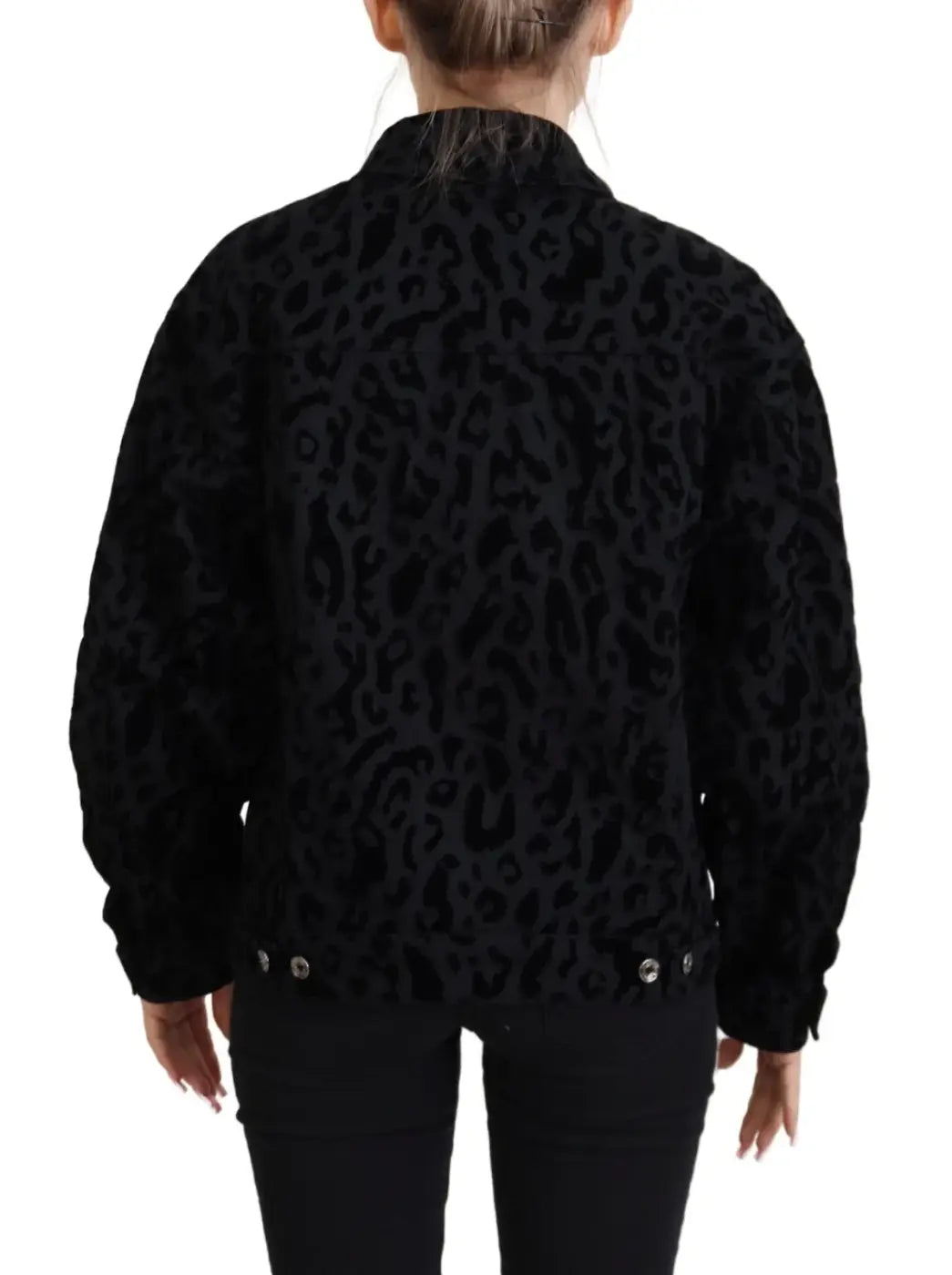 Dolce &amp; Gabbana Cotton Black Leopard Long Sleeve Denim Jacket