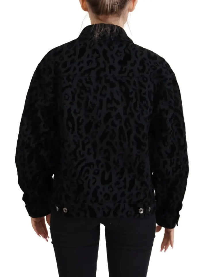 Dolce &amp; Gabbana Cotton Black Leopard Long Sleeve Denim Jacket