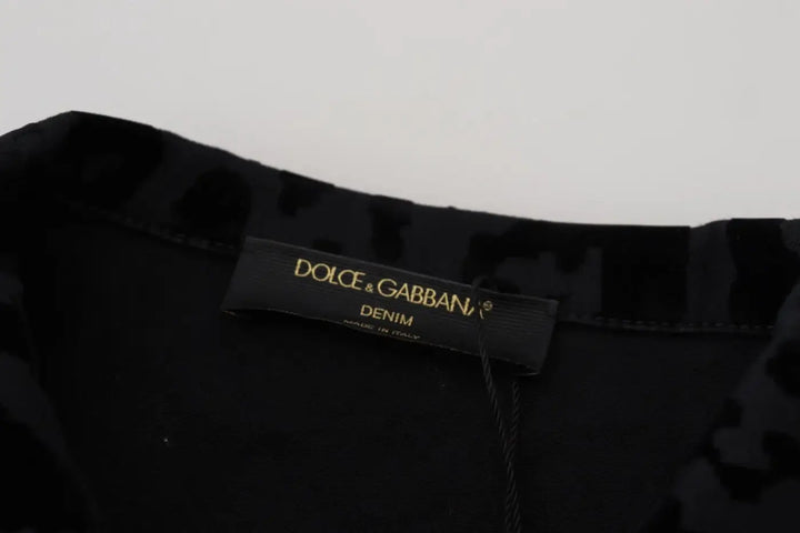 Dolce &amp; Gabbana Cotton Black Leopard Long Sleeve Denim Jacket