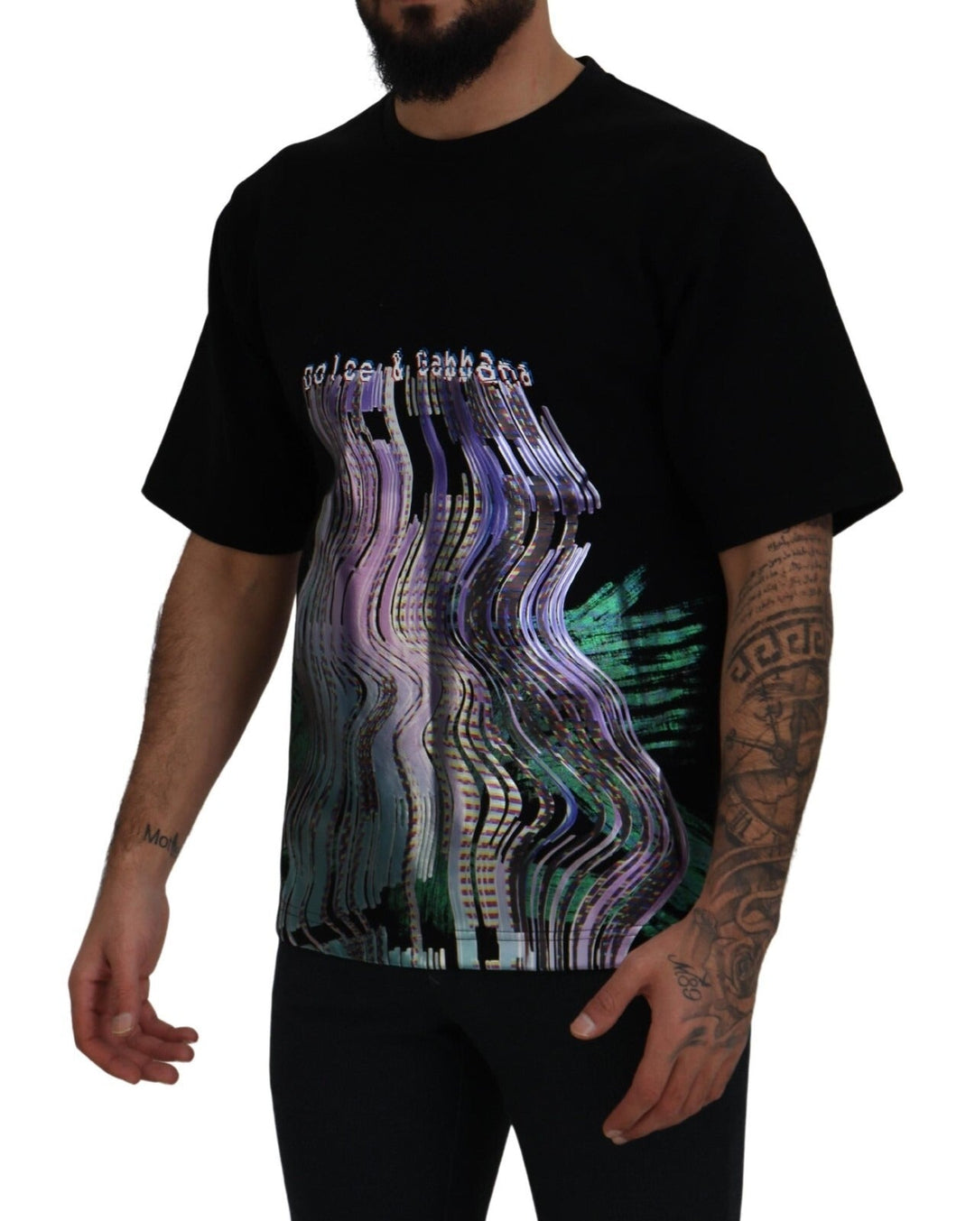 Dolce &amp; Gabbana Cotton Black Printed Crewneck Tee T-shirt