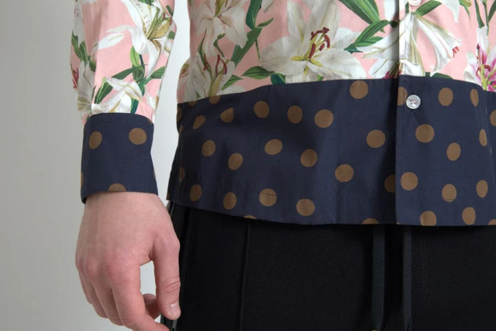 Dolce &amp; Gabbana Cotton Polka Dot Lily Print Collared Shirt
