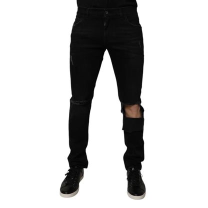 Dolce & Gabbana Cotton Skinny Denim Jeans Black Ripped Style