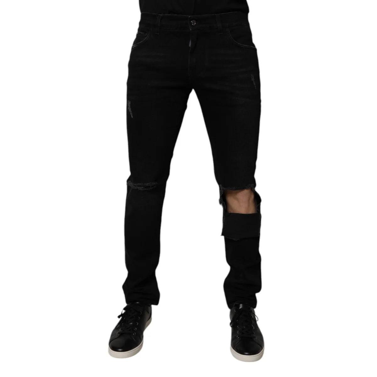 Dolce & Gabbana Cotton Skinny Denim Jeans Black Ripped Style