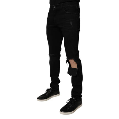 Dolce & Gabbana Cotton Skinny Denim Jeans Black Ripped Style