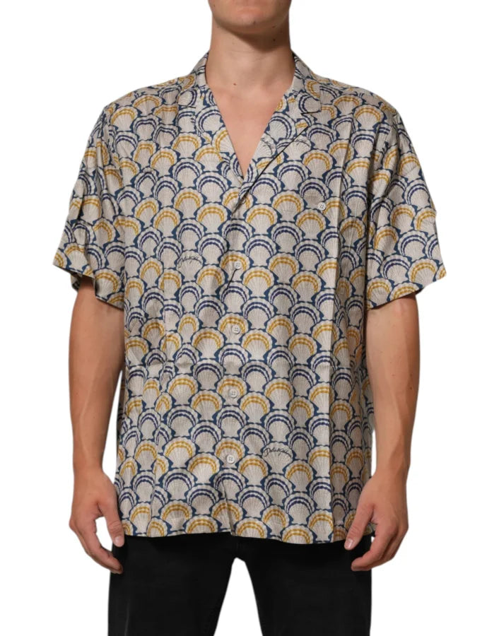 Dolce &amp; Gabbana Cream Cotton Silk Hawaii Scallop Shell Print Shirt