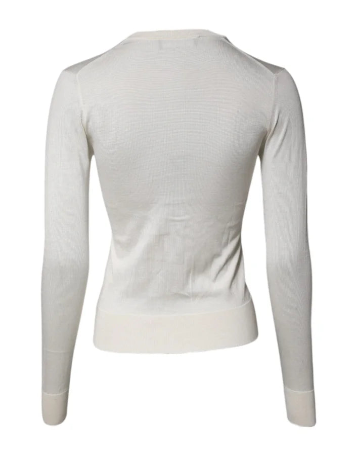 Dolce &amp; Gabbana Cream Floral Silk Embellished Cardigan Sweater