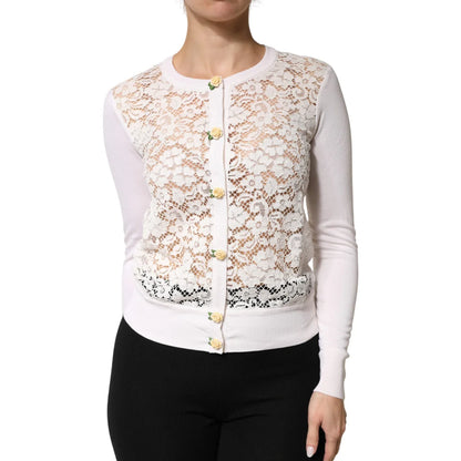 Dolce & Gabbana Cream Lace Knit Cardigan with Rose Buttons