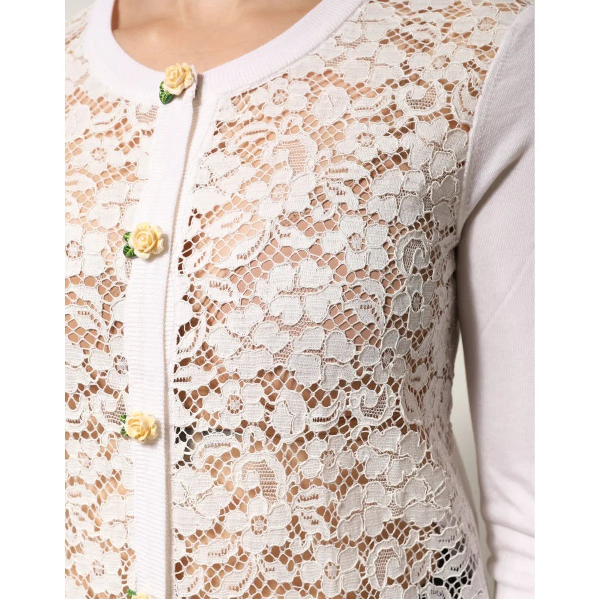 Dolce & Gabbana Cream Lace Knit Cardigan with Rose Buttons