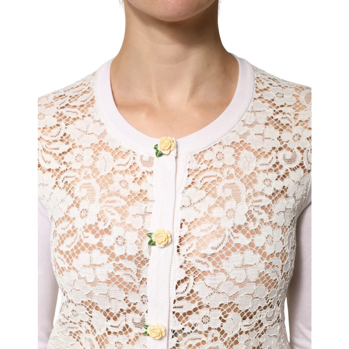 Dolce & Gabbana Cream Lace Knit Cardigan with Rose Buttons