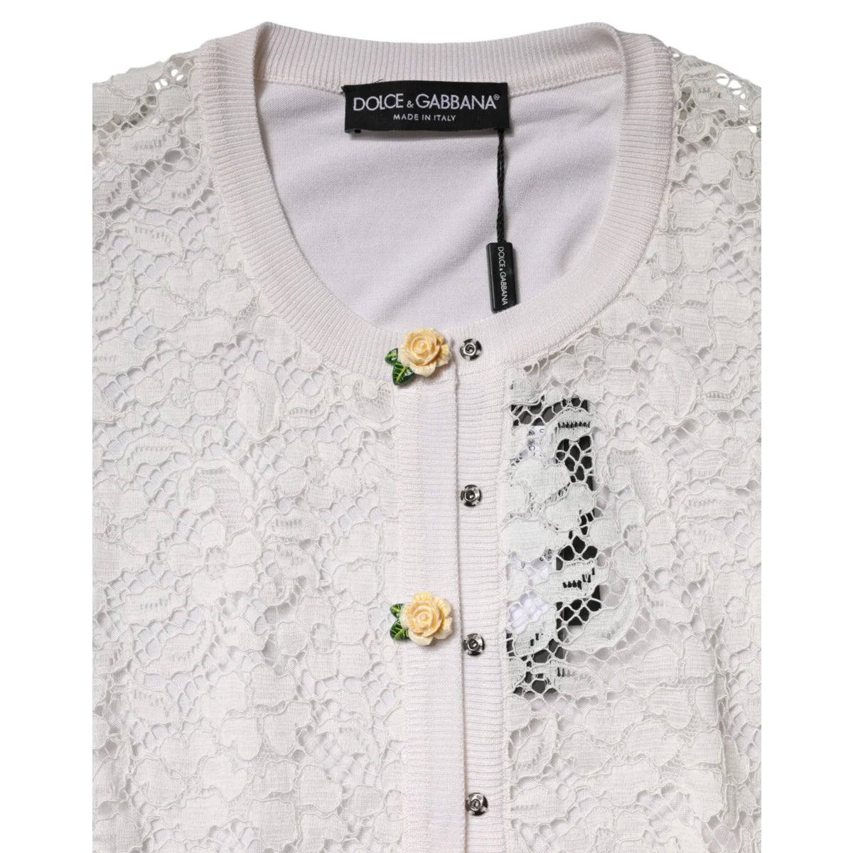 Dolce & Gabbana Cream Lace Knit Cardigan with Rose Buttons