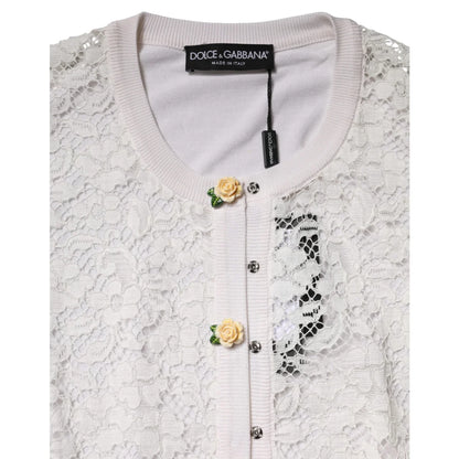 Dolce & Gabbana Cream Lace Knit Cardigan with Rose Buttons
