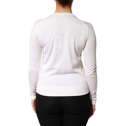 Dolce & Gabbana Cream Lace Knit Cardigan with Rose Buttons