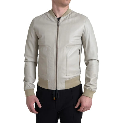 Dolce Gabbana Cream Leather Bomber Jacket Perfection &
