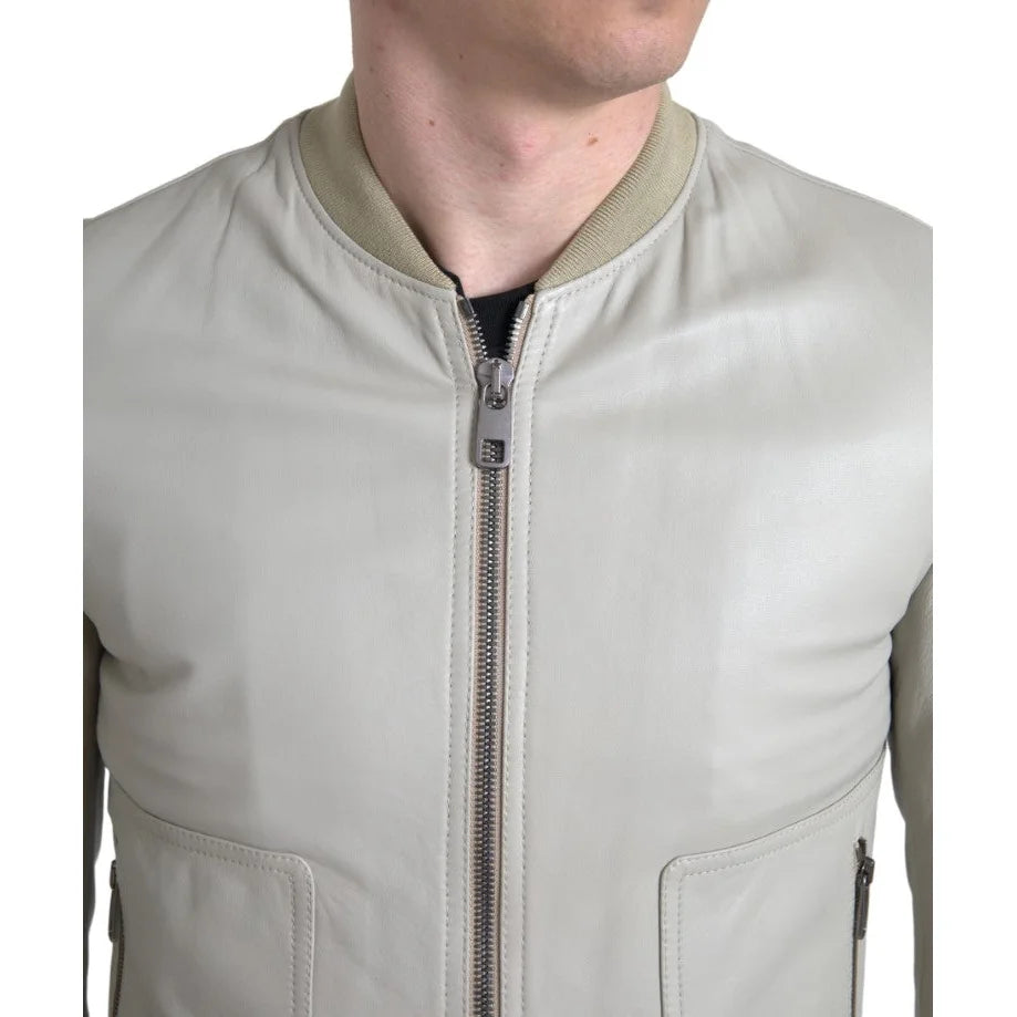 Dolce Gabbana Cream Leather Bomber Jacket Perfection &