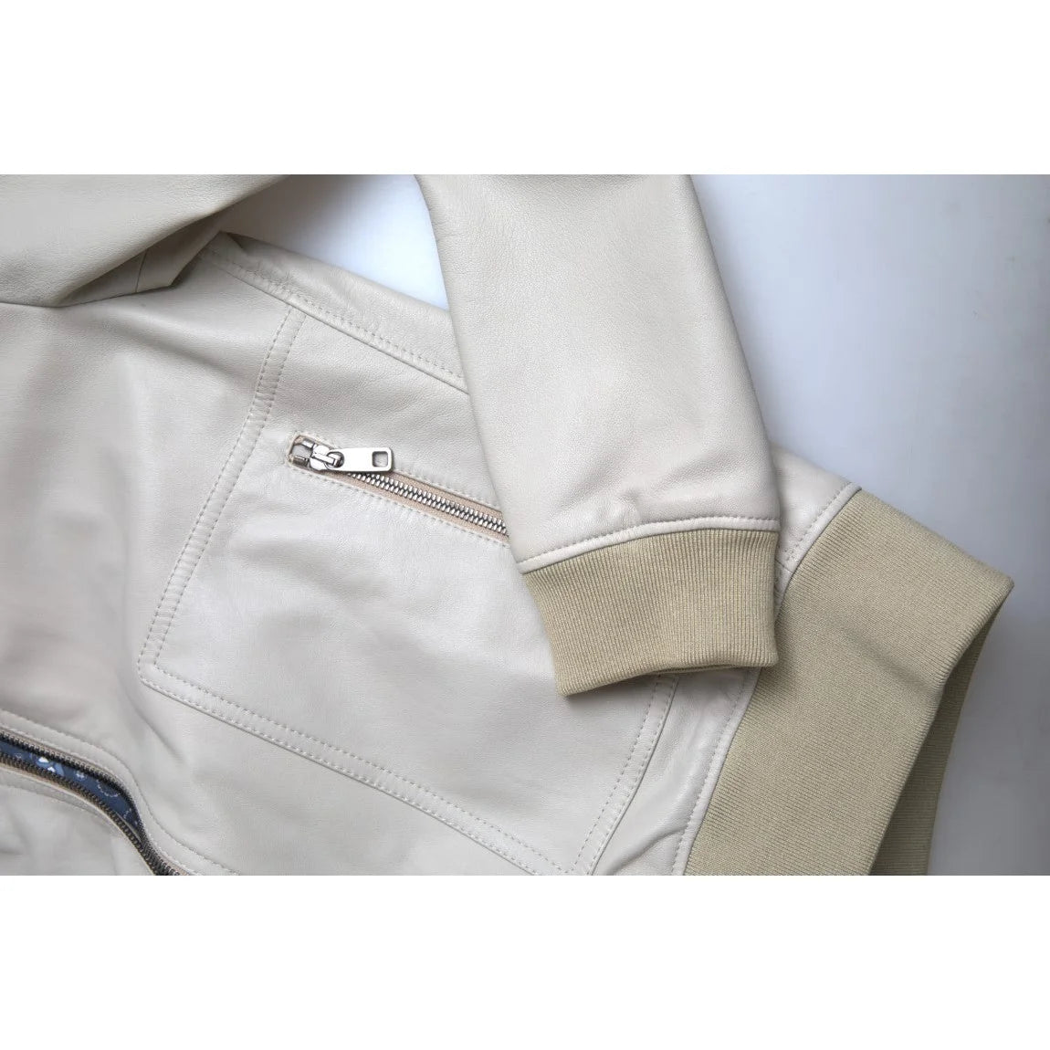 Dolce Gabbana Cream Leather Bomber Jacket Perfection &