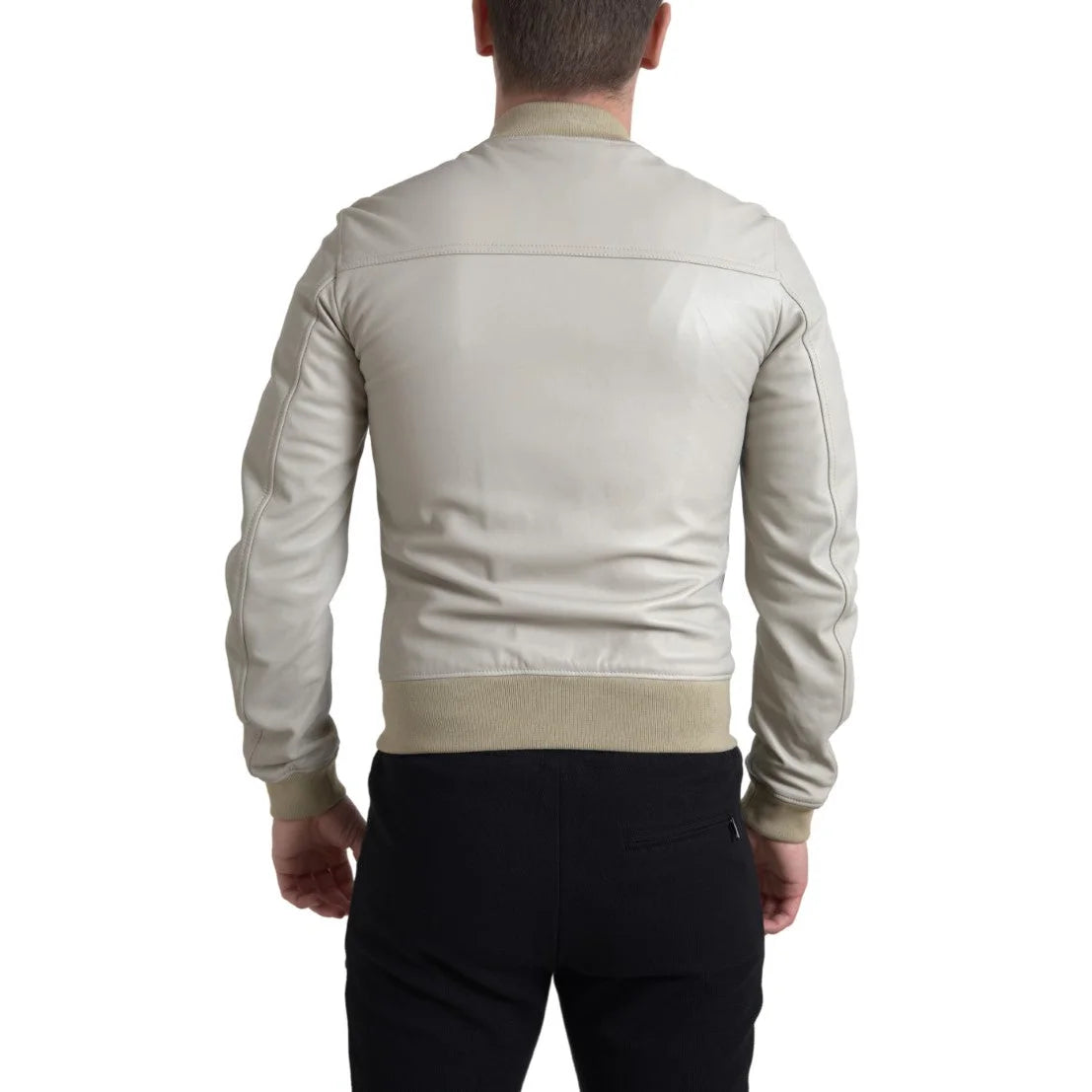Dolce Gabbana Cream Leather Bomber Jacket Perfection &