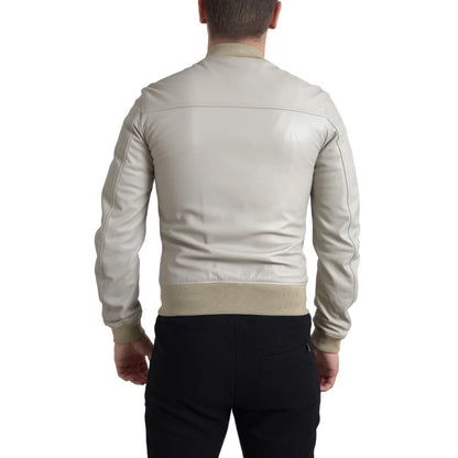 Dolce Gabbana Cream Leather Bomber Jacket Perfection &