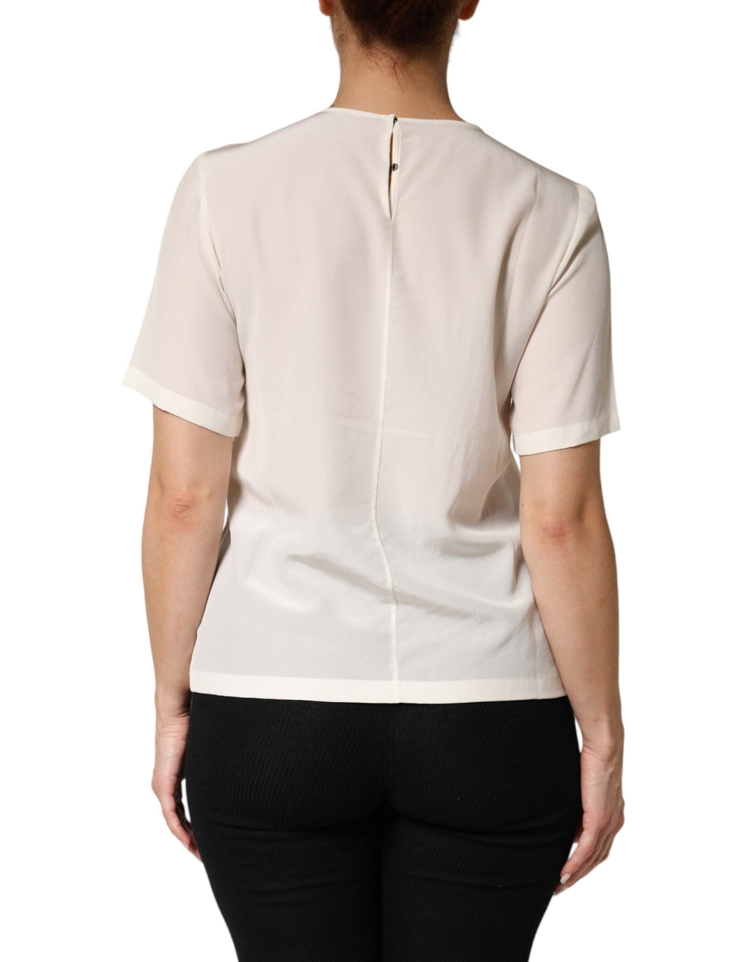 Dolce &amp; Gabbana Blouses - Women’s Cream Silk Silhouette Detail Short Sleeve Top