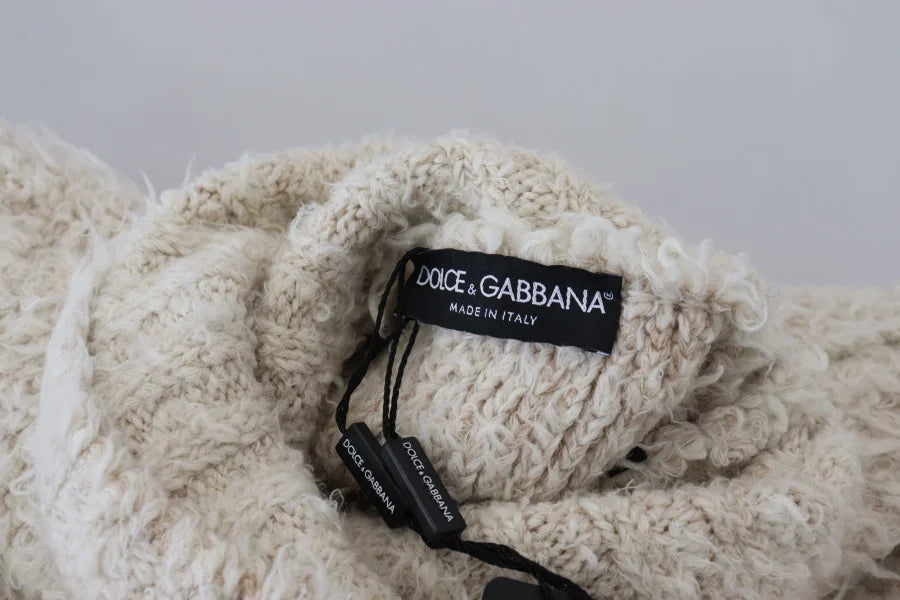 Dolce &amp; Gabbana Cream Wool Knit Turtleneck Pullover Sweater