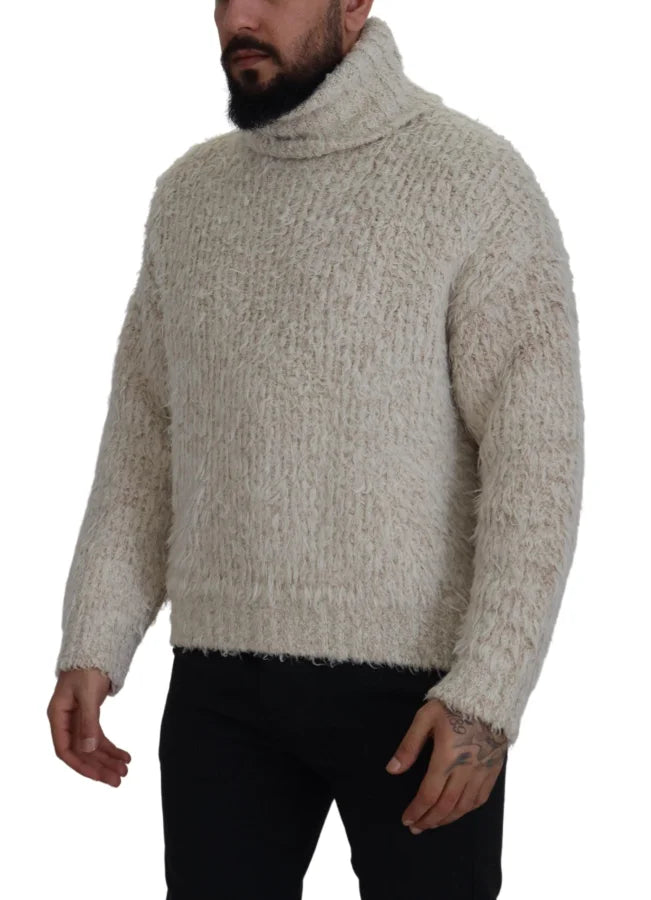 Dolce &amp; Gabbana Cream Wool Knit Turtleneck Pullover Sweater