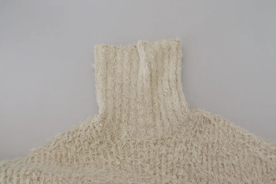 Dolce &amp; Gabbana Cream Wool Knit Turtleneck Pullover Sweater